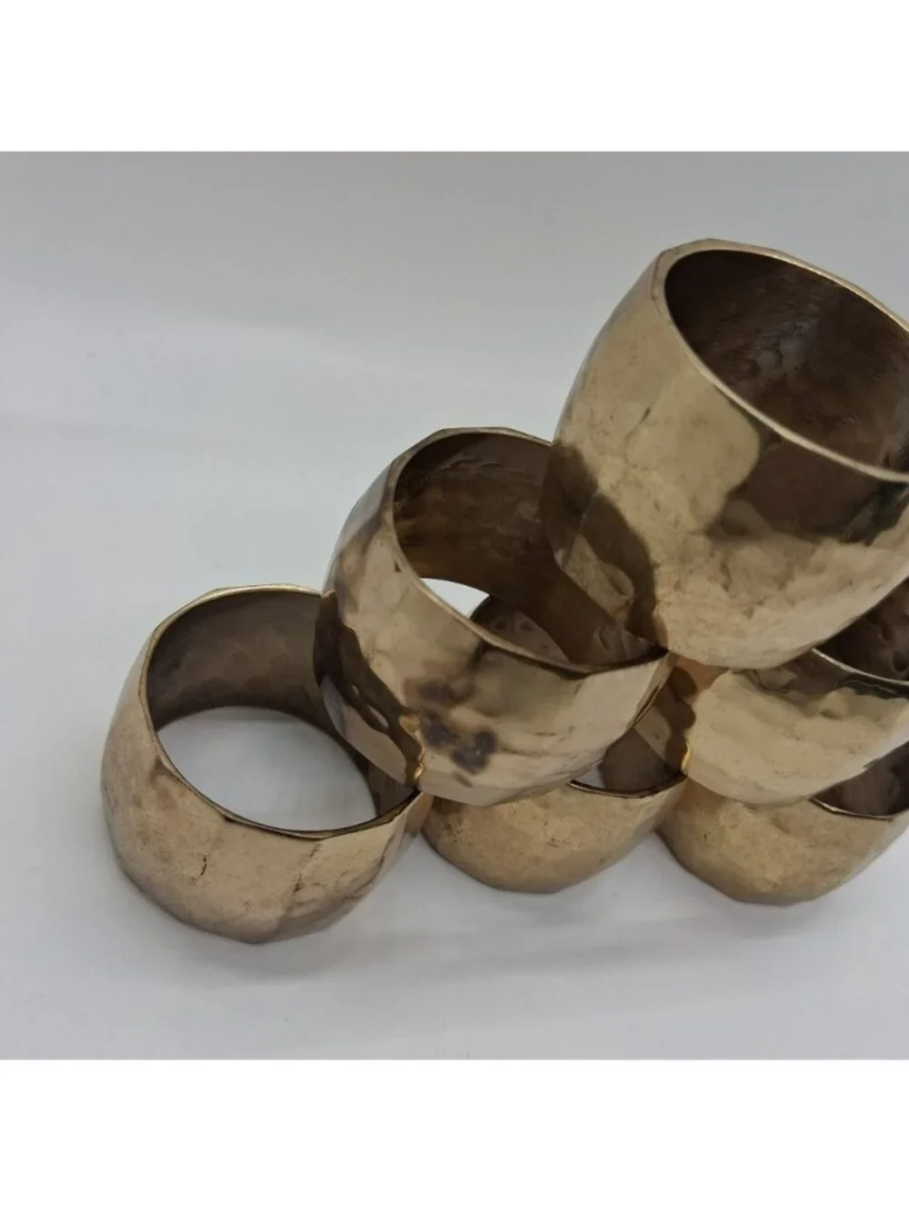 Vintage Brass Napkin Rings Set Of 6 Hammered India Table Decor Elegant Fancy